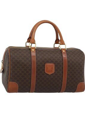 CELINE Macadam Canvas Boston Bag PVC Leather Brown Gold